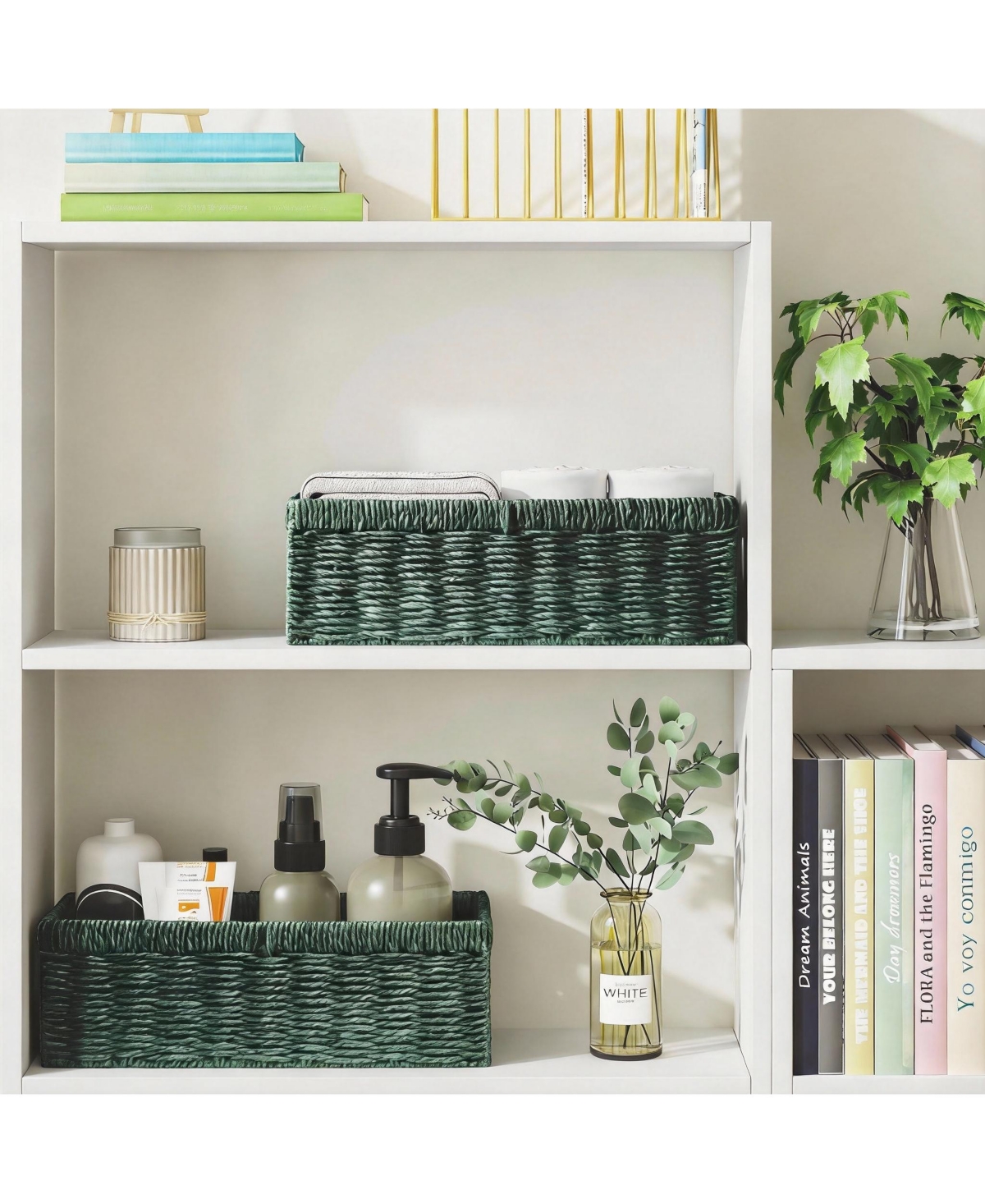 Yigii Handwoven Black Paper Rope Storage Baskets with Handles - 2 Pack