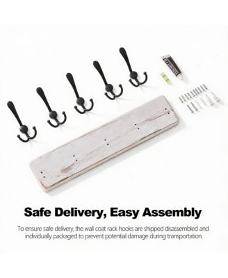 Farmhouse Rustic Wall Coat Rack 5 Hooks Heavy Duty