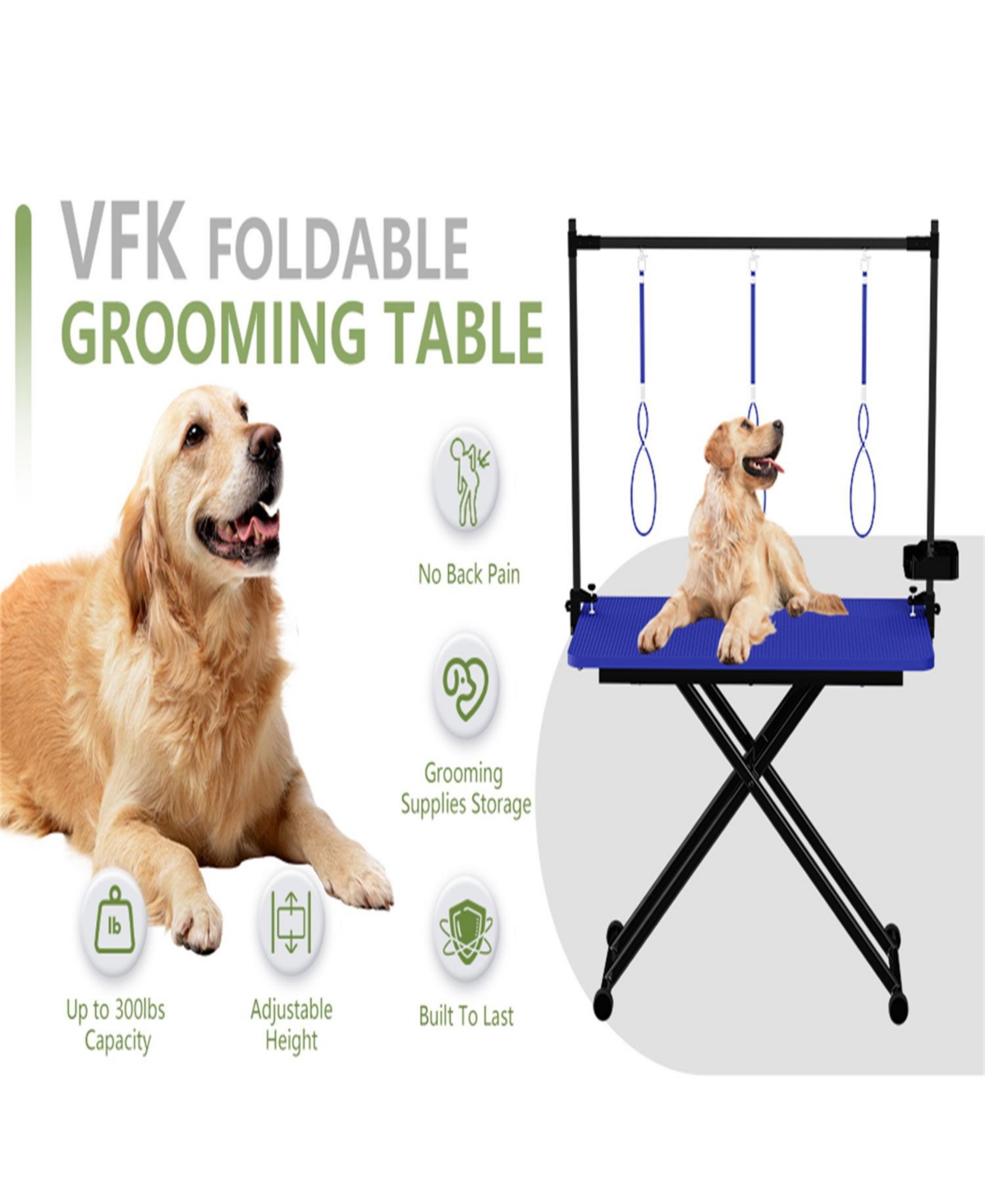 Aostirmotor 47" Professional Dog Grooming Table, X-Lift Foldable Adjustable Height with Nooses & Tool Organizer,Blue