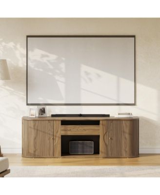 70-Inch Projector TV Stand, Entertainment Center with Storage, Mid-Century Modern Media Console