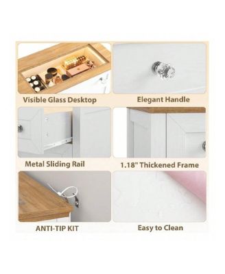 White 4-Drawer LED Nightstand Dresser, Visible Glass Top Bedside Cabinet with Night Light for Bedroom