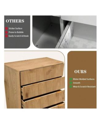 Tall 5-Drawer Wood Dresser, Waveform Fluted Panel Modern Chest of Drawers for Bedroom Clothes Storage