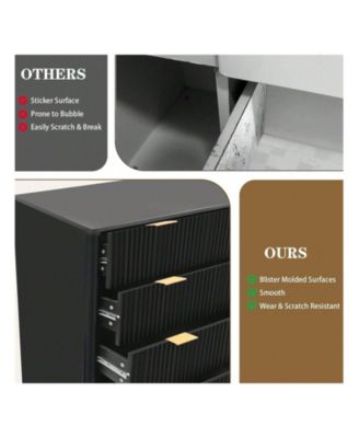 Tall 5-Drawer Wood Dresser, Waveform Fluted Panel Modern Chest of Drawers for Bedroom Clothes Storage