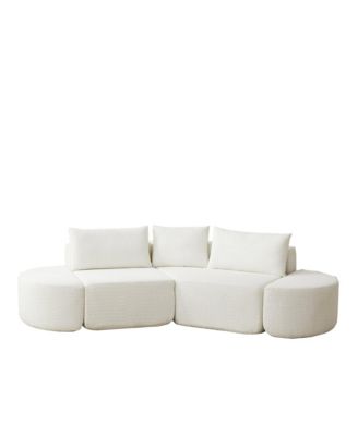 106.3" V-Shaped Modular Sectional Sofa Set, Chenille Couch with 3 Cushions & 2 Armless Ottomans