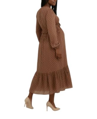 Puff Sleeve Ruffle Midi Dress - Motherhood