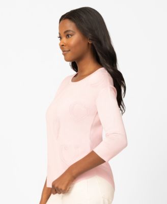 Petite Heart Textured Hi-Low Boat Neck Sweater