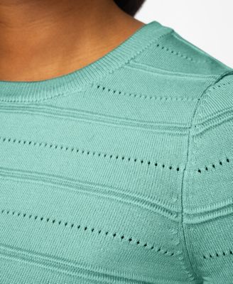 Petite Ottoman Stitch Elbow-Sleeve Crewneck Sweater