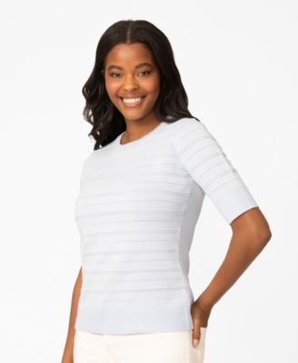 Petite Ottoman Stitch Elbow-Sleeve Crewneck Sweater