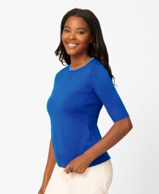 Petite Whip Stitch Elbow-Sleeve Crewneck Sweater