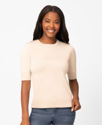 Petite Whip Stitch Elbow-Sleeve Crewneck Sweater