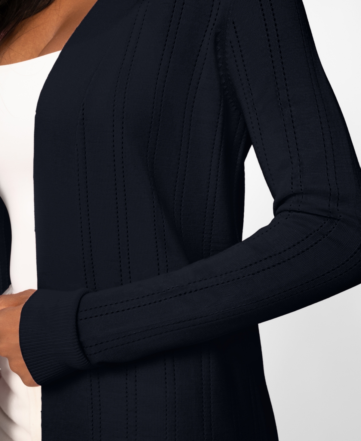 Melissa Paige Petite Pointelle Open-Front Long Cardigan