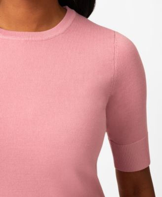 Women's Crew-Neck Elbow-Sleeve Fine-Gauge Sweater