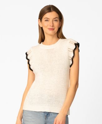 Women's Scalloped-Sleeve Crewneck Sweater Knit Top