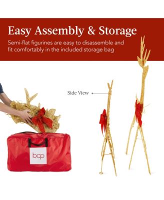 4ft 3-Piece Lighted 2D Christmas Deer Set Outdoor Yard Decoration w/ 175 LED Lights, Stakes