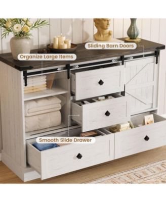 Farmhouse 4-Drawer Dresser, 45" Wooden Chest with Barn Doors, Rustic Storage Organizer Bedroom Dresser