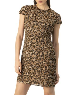 Women's Short Beaded Cap Sleeve Dress with Round Neck