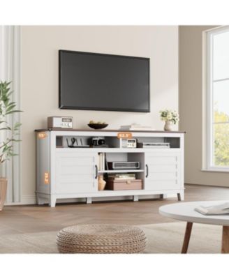 TV Stand for 63 in, Entertainment Center with Adjustable Shelves, Farmhouse TV Stand with Cabinet Doors