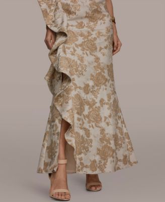 Women's One Shoulder Side Ruffle Gown