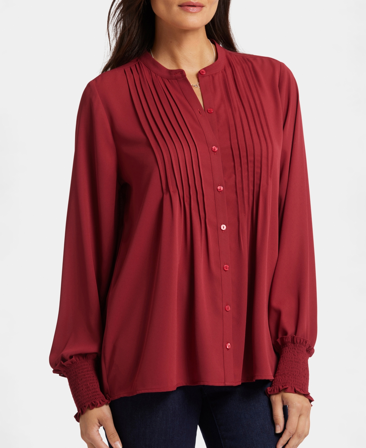 Nydj Women's Pleated Peasant Long Sleeve Top