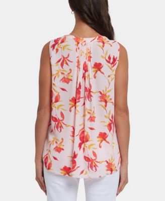 Women's Sleeveless Pintuck Split Neck Top