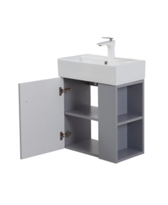 21.6" Wall Mounted Vanity with Ceramic Sink & Right Shelf, Grey