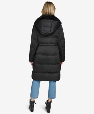 Women's Emery Luster Down Coat with Faux Fur Collar