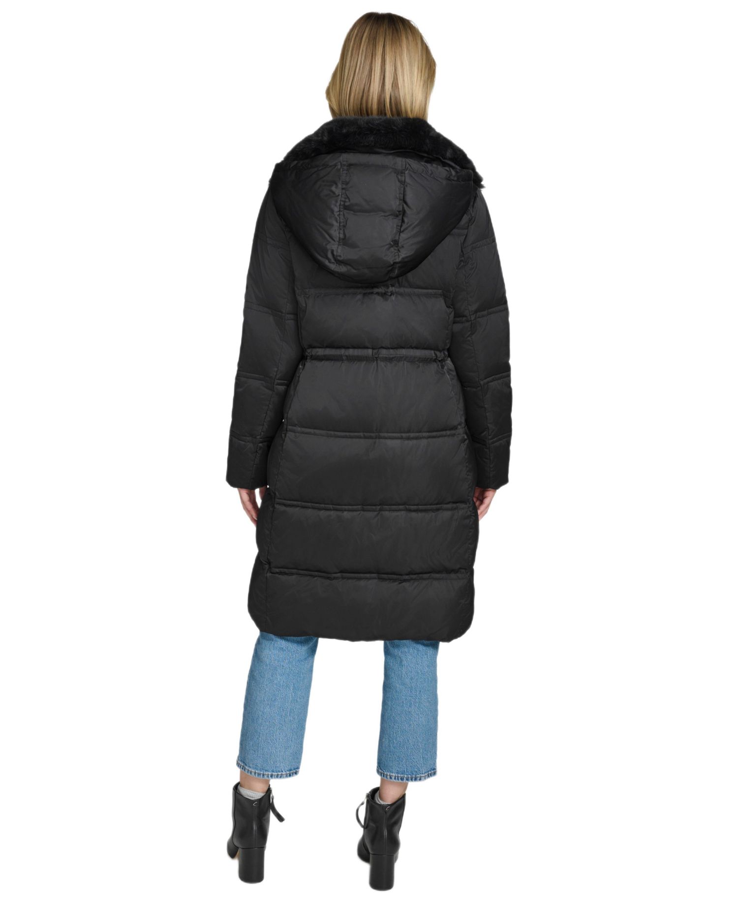 Women's Emery Luster Down Coat with Faux Fur Collar