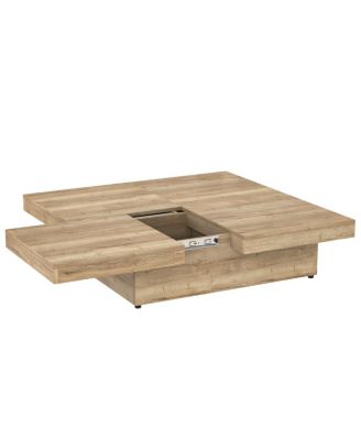 Square Veneer Coffee Table Sliding Top with Storage in Natural Wood Grain 39.4"