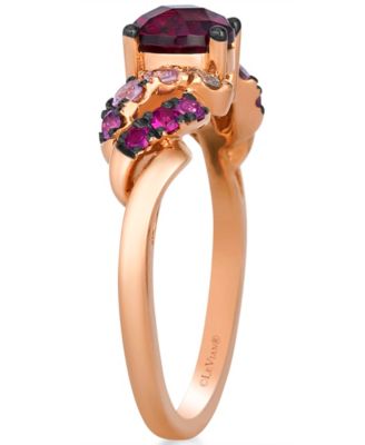 Rhodolite (1.10 ct. t.w.), Pink Sapphire (0.36 ct. t.w.) and White Sapphire (0.08 ct. t.w.) Ombre Ring in 14k Strawberry Gold