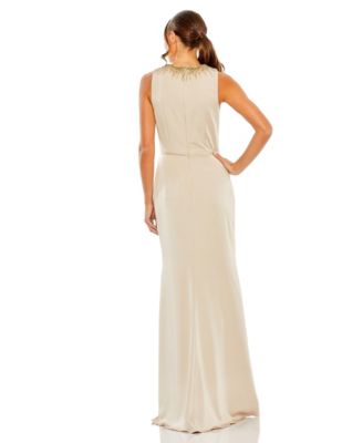Women's Embellished High-Neck Sleeveless Column Gown