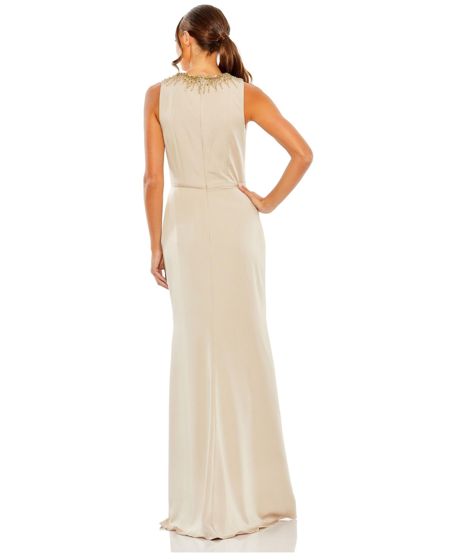 Women's Embellished High-Neck Sleeveless Column Gown