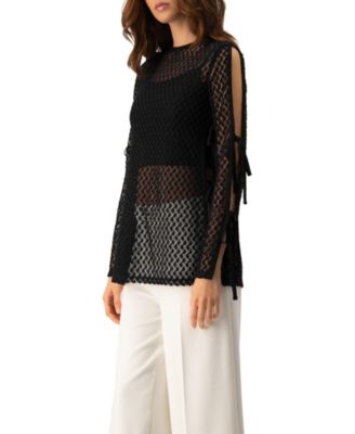 Women's Tie-Sleeve See Through Lace Blouse