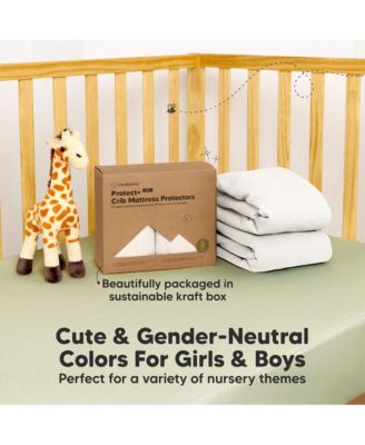 2-Pack Protect+ Waterproof Crib Mattress Protector Covers, Quin Quilted Cotton Baby Mattress Topper, Toddler Crib Sheets