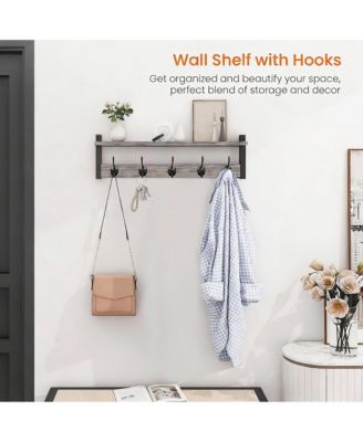 Grey 24" Wall Coat Rack with Shelf - Modern Design for Entryway, Hallway, Bathroom