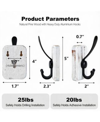 4 Pack Rustic Iron Hooks, Heavy Duty, Adhesive & Drill Mount, Farmhouse Decor