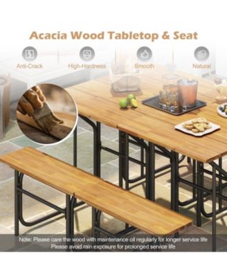Acacia Wood Patio Picnic Table with Attached Bench Seat
