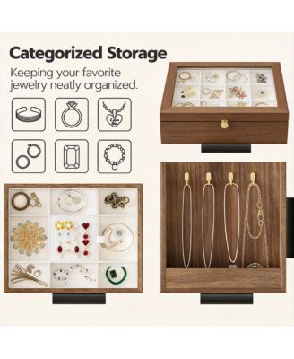  Wooden Jewelry Box with 4 Drawers for Rings, Earrings, Brooches, Necklaces