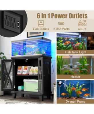 20 Gallon Aquarium Stand with Power Outlets & Cabinet,Farmhouse Tank Stand