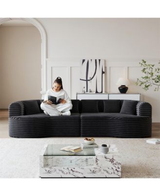 106.3" Luxury Corduroy Sofa 4-Seater with 6 Cushions, Curved Sectional Sofa