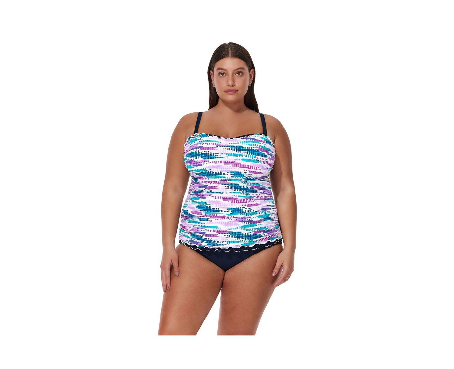 Womens Canva Plus Size Shirred Underwire Tankini Top - Plus Size/Full Figure
