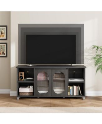 70 Inch TV Stand with Corrugated Glass Doors, Rustic Entertainment Center for Living Room
