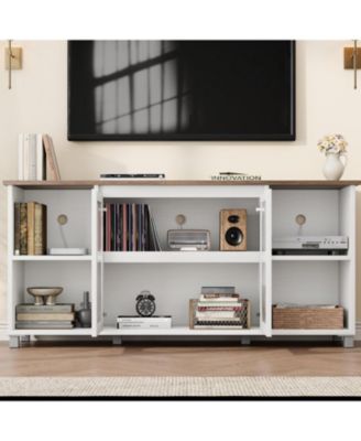 70 Inch TV Stand with Corrugated Glass Doors, Rustic Entertainment Center for Living Room