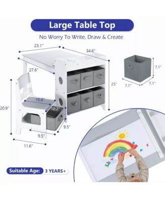 3-in-1 Kids Table and 2 Chairs Set with Storage, Removable Top and Chalkboard for Art, Crafts, and Reading