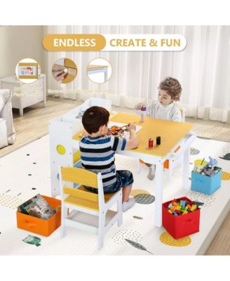 3-in-1 Kids Table and 2 Chairs Set with Storage, Removable Top and Chalkboard for Art, Crafts, and Reading