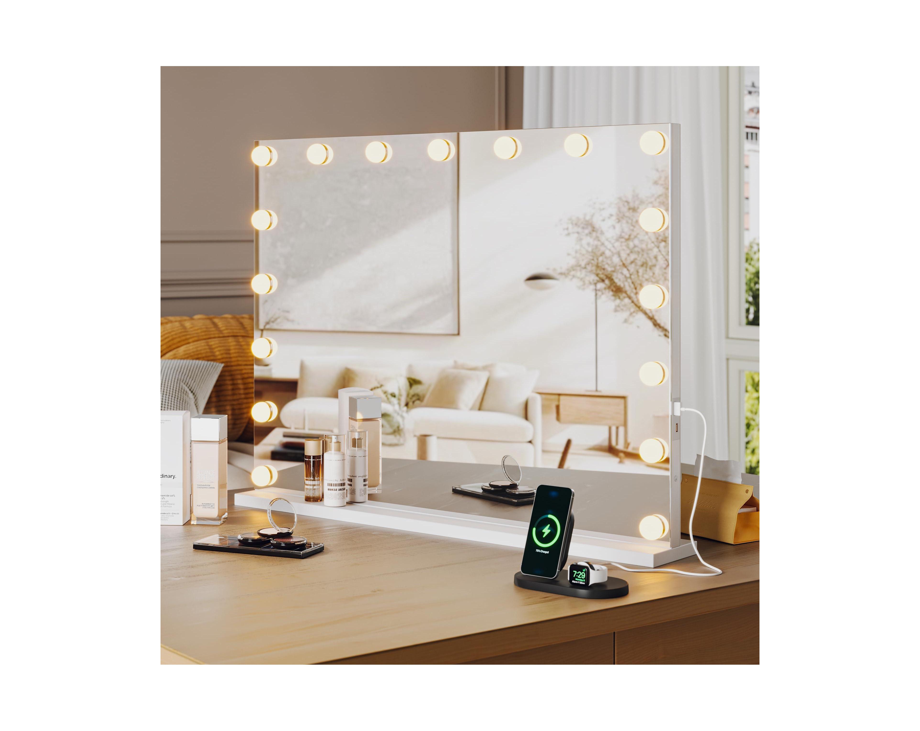 Homfan Vanity Mirror with Lights, Equipped with 17 Adjustable Led Lights, Featuring 3X Magnification, Smart Touch Controls with Three Adjustable Color
