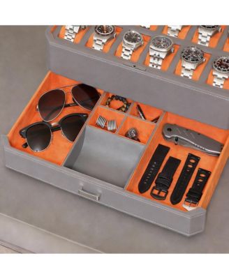 Luxury Watch Box - 12 Watches, PU Leather, Glass Lid, Accessory Drawer