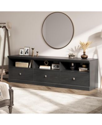 70in TV Stand for TVs up to 80", Mid Century Modern Entertainment Center with Storage Drawer and Open Shelves