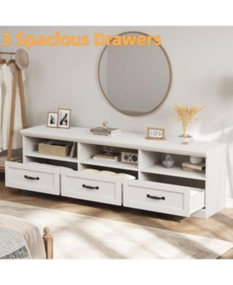 70in TV Stand for TVs up to 80", Mid Century Modern Entertainment Center with Storage Drawer and Open Shelves