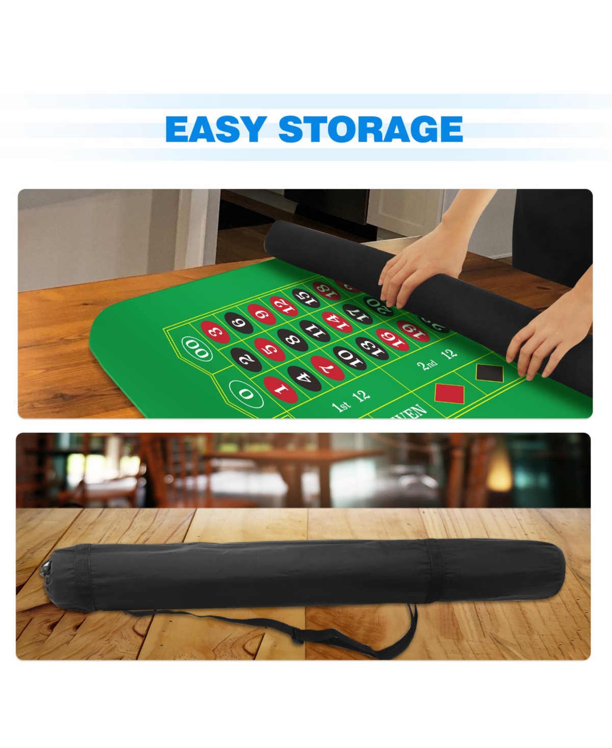 Gse Games & Sports Expert 70" x 35" Casino Roulette Tabletop Layout Mat with Carrying Bag, Non-Slip Rubber Layout Mat