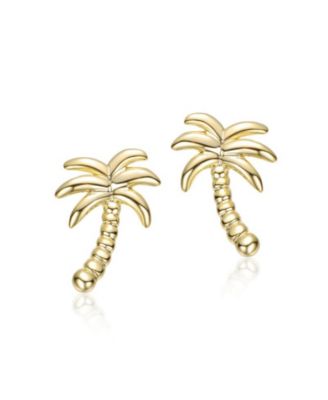 Tropical Palm Tree Shaped Stud Earrings in 14K Gold Plated